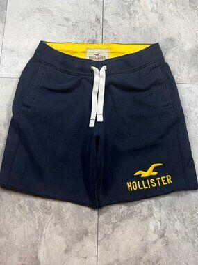 Hollister Sweat Shorts Men's S Navy Blue Yellow Embroidered Logo Y2K